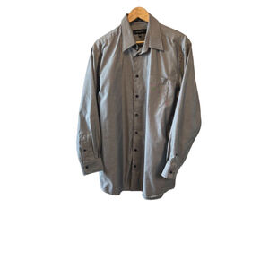 NWOT MENS JONES NEW YORK Grey Striped Button Up Collared Dress Shirt 16 1/2